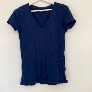 J. Crew Vintage Cotton Navy Blue Short Sleeve V-Neck Shirt Small Tee